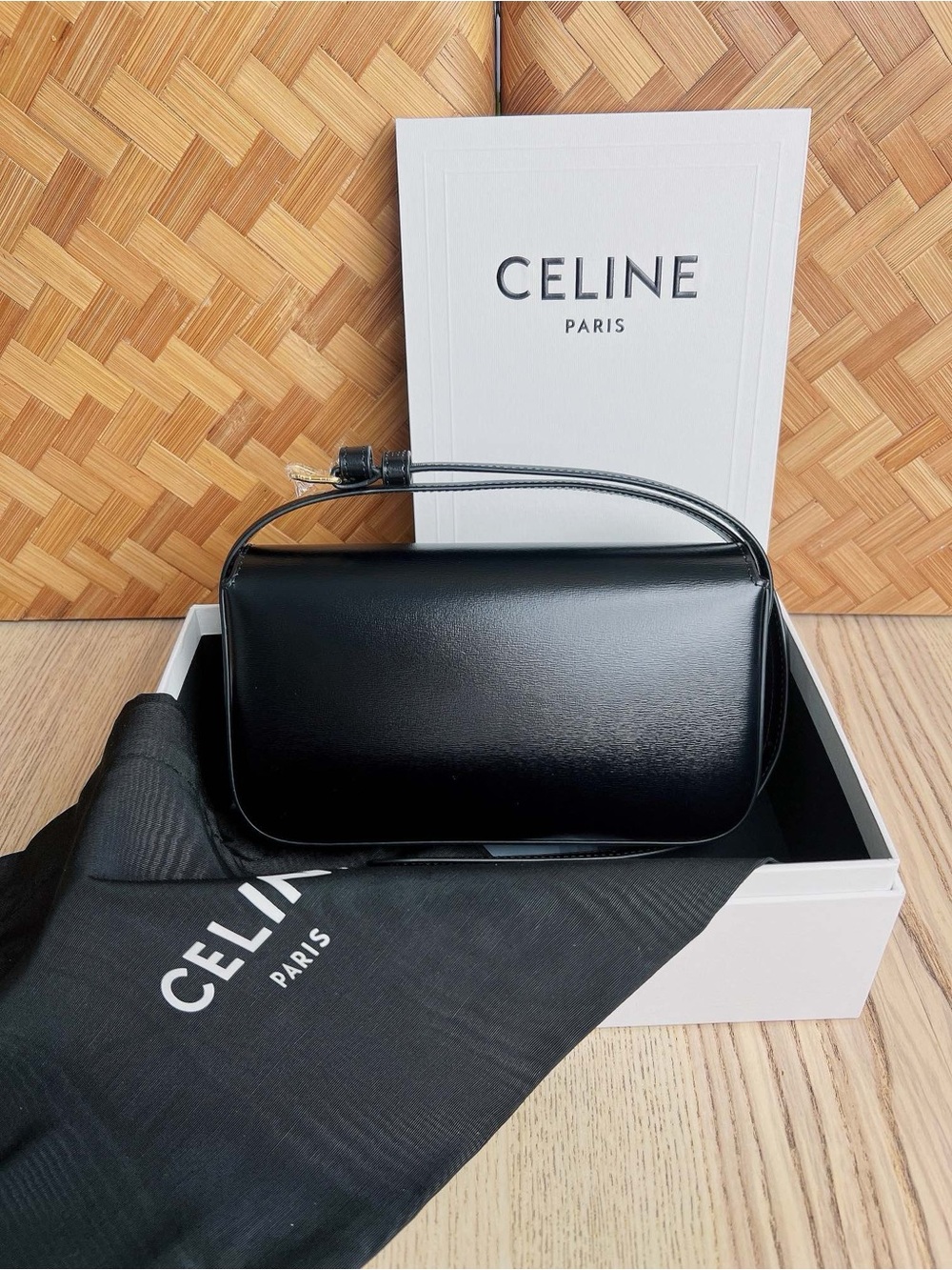 Celine Black Leather Shoulder Bag with Gold Triomphe - Picture 6 of 9